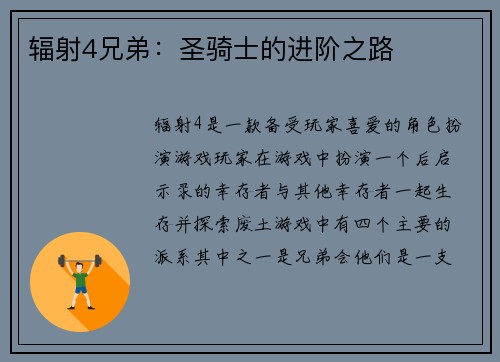 辐射4兄弟：圣骑士的进阶之路