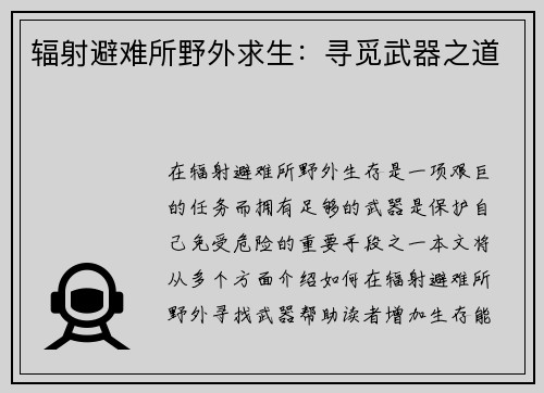 辐射避难所野外求生：寻觅武器之道
